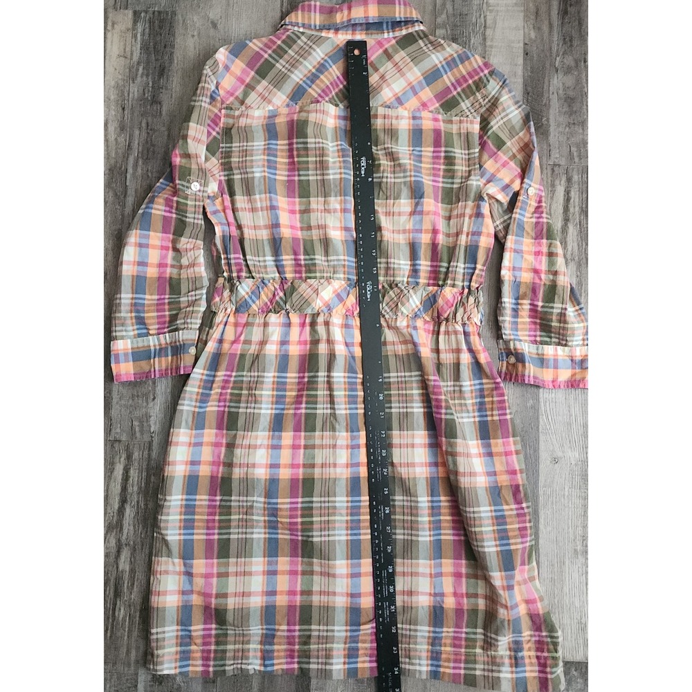 Tommy Hilfiger Shirt Dress Womens 10 Multi Plaid Cotton Roll Tab Sleeve Cinched - Picture 6 of 7